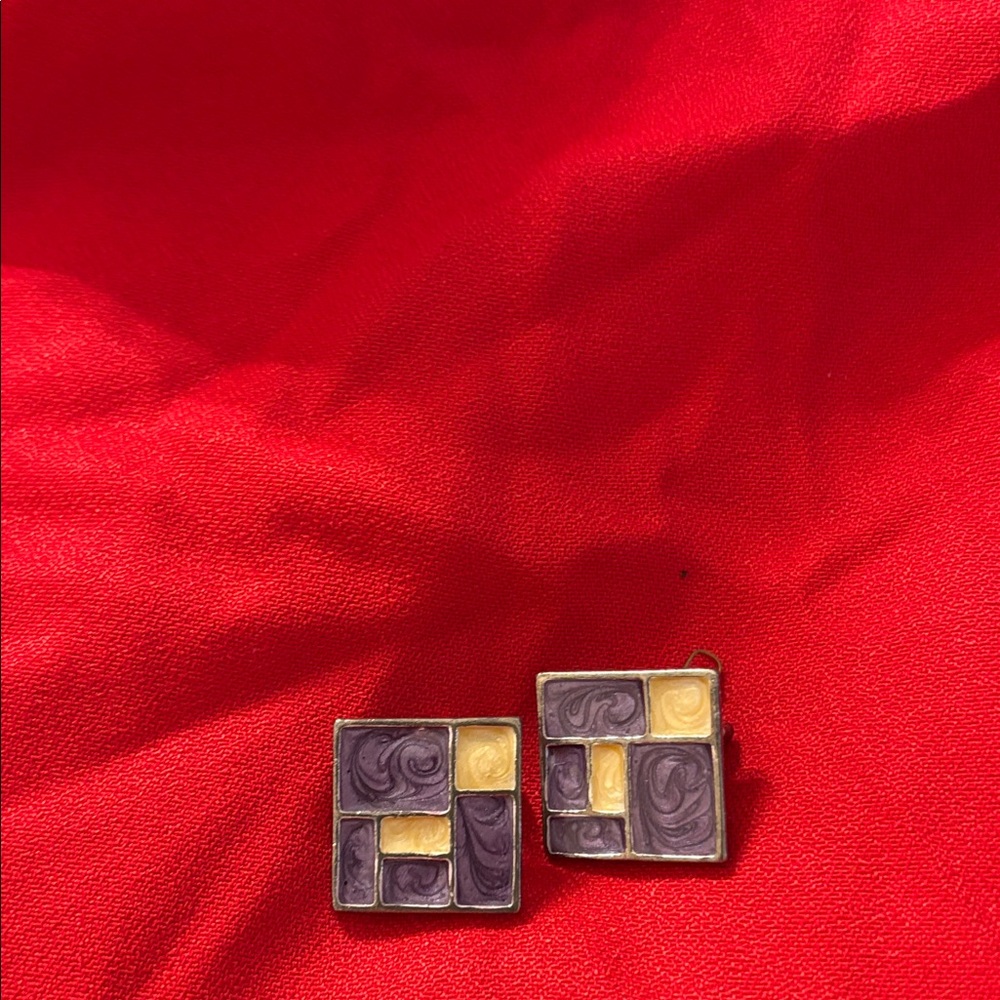 Purple and Yellow mosaic look Geometric Earrings